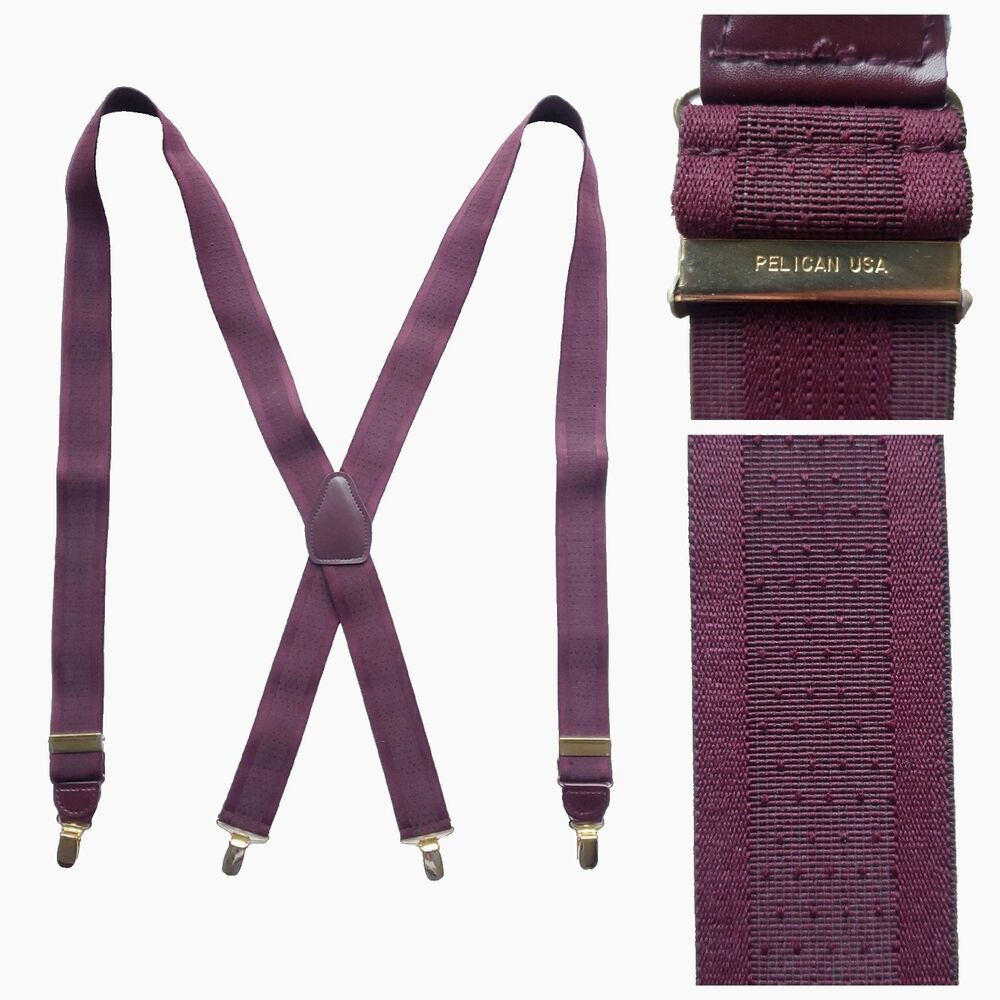 PELICAN USA Vintage Clip On Suspenders Burgundy Red Textured CAS Germany Retro